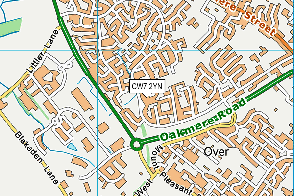 CW7 2YN map - OS VectorMap District (Ordnance Survey)