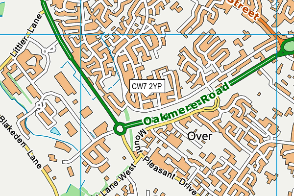 CW7 2YP map - OS VectorMap District (Ordnance Survey)