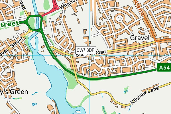 CW7 3DF map - OS VectorMap District (Ordnance Survey)