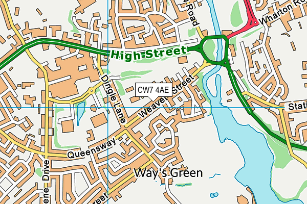 CW7 4AE map - OS VectorMap District (Ordnance Survey)