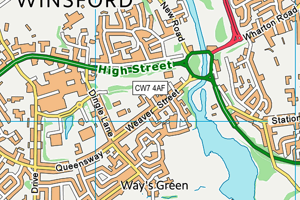 CW7 4AF map - OS VectorMap District (Ordnance Survey)