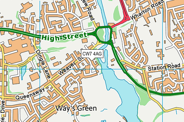 CW7 4AG map - OS VectorMap District (Ordnance Survey)