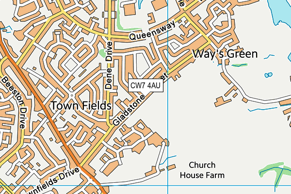 CW7 4AU map - OS VectorMap District (Ordnance Survey)