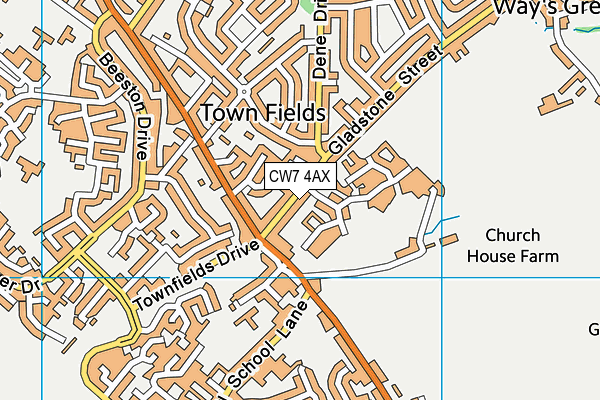 CW7 4AX map - OS VectorMap District (Ordnance Survey)