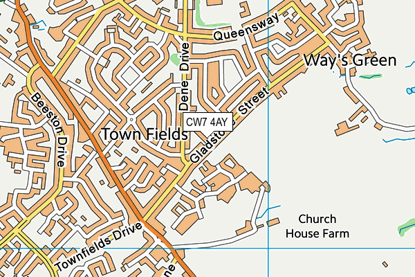 CW7 4AY map - OS VectorMap District (Ordnance Survey)