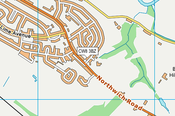 CW8 3BZ map - OS VectorMap District (Ordnance Survey)