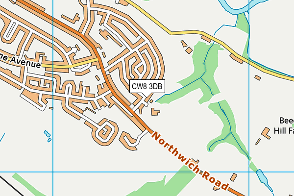 CW8 3DB map - OS VectorMap District (Ordnance Survey)