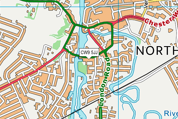 CW9 5JJ map - OS VectorMap District (Ordnance Survey)
