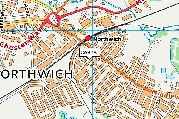 CW9 7AJ map - OS VectorMap District (Ordnance Survey)