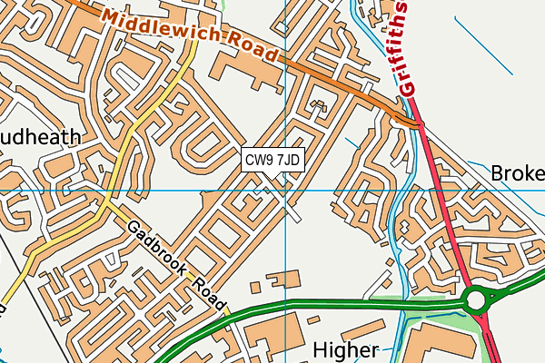 CW9 7JD map - OS VectorMap District (Ordnance Survey)