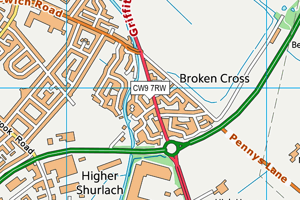 CW9 7RW map - OS VectorMap District (Ordnance Survey)