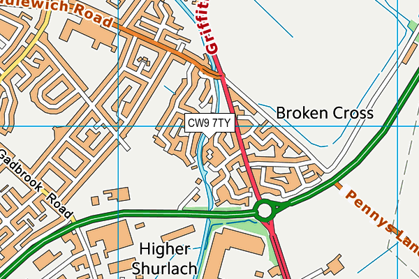 CW9 7TY map - OS VectorMap District (Ordnance Survey)