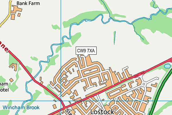 CW9 7XA map - OS VectorMap District (Ordnance Survey)