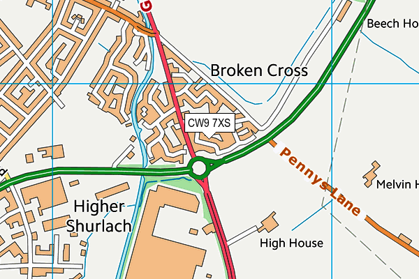 CW9 7XS map - OS VectorMap District (Ordnance Survey)