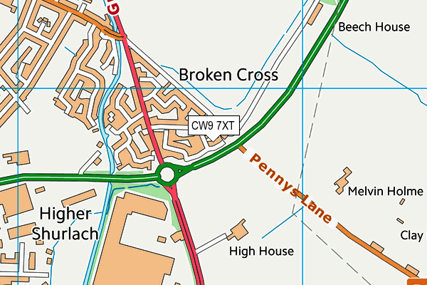 CW9 7XT map - OS VectorMap District (Ordnance Survey)