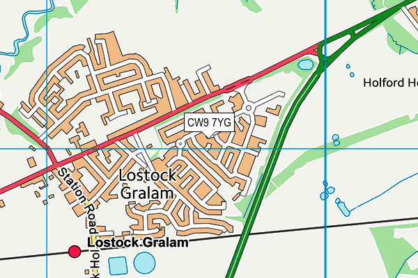 CW9 7YG map - OS VectorMap District (Ordnance Survey)