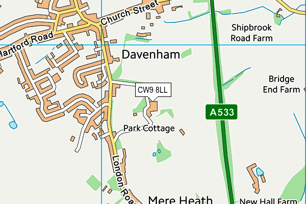 CW9 8LL map - OS VectorMap District (Ordnance Survey)