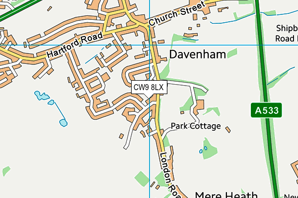 CW9 8LX map - OS VectorMap District (Ordnance Survey)