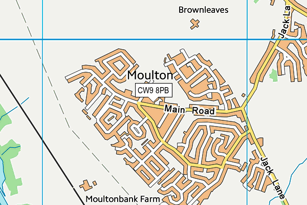 Moulton Playing Fields map (CW9 8PB) - OS VectorMap District (Ordnance Survey)