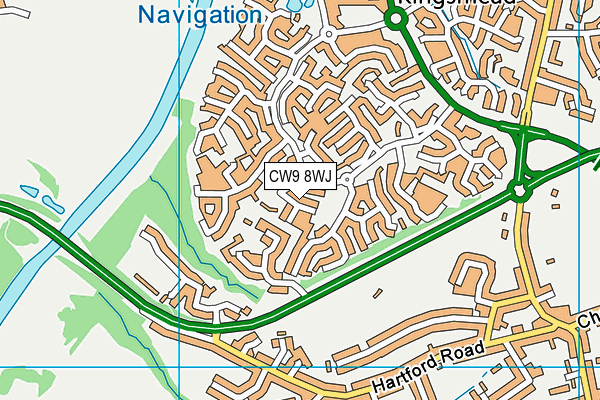 CW9 8WJ map - OS VectorMap District (Ordnance Survey)