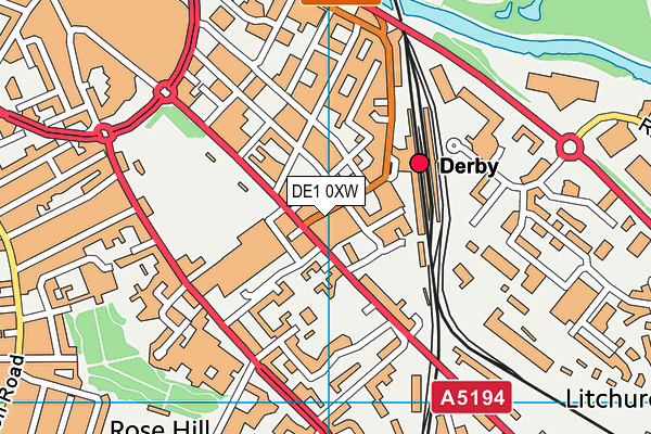 DE1 0XW map - OS VectorMap District (Ordnance Survey)