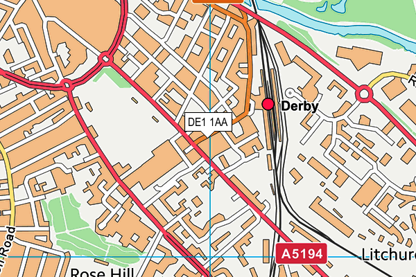 DE1 1AA map - OS VectorMap District (Ordnance Survey)