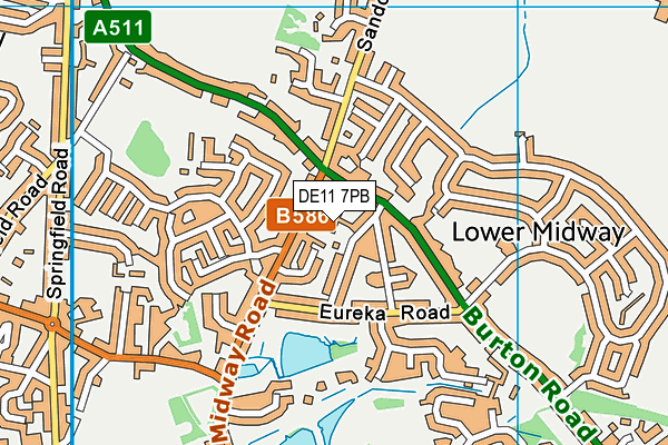 DE11 7PB map - OS VectorMap District (Ordnance Survey)