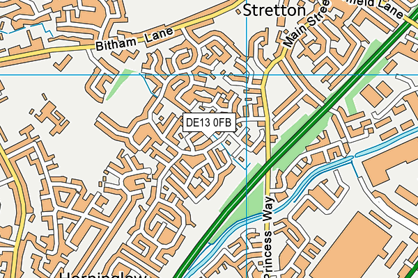 DE13 0FB map - OS VectorMap District (Ordnance Survey)