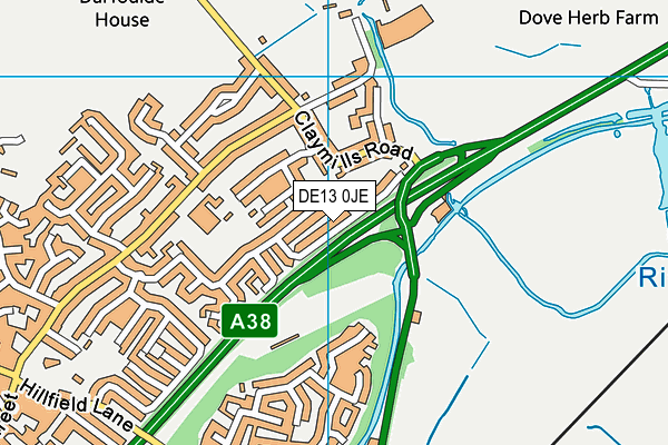 DE13 0JE map - OS VectorMap District (Ordnance Survey)