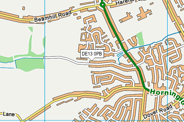 DE13 0PB map - OS VectorMap District (Ordnance Survey)