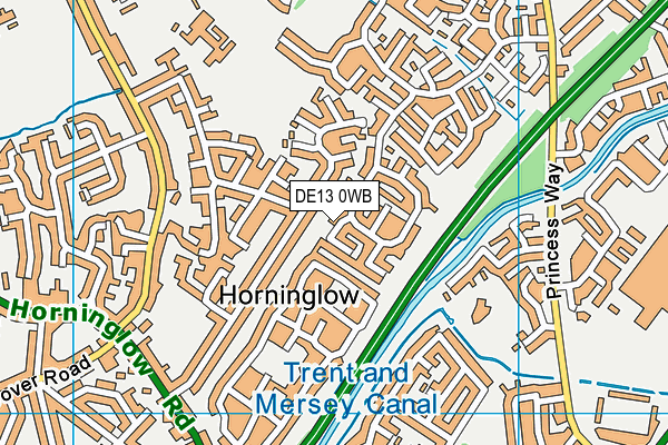 DE13 0WB map - OS VectorMap District (Ordnance Survey)
