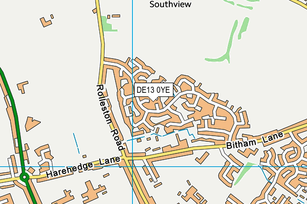 DE13 0YE map - OS VectorMap District (Ordnance Survey)
