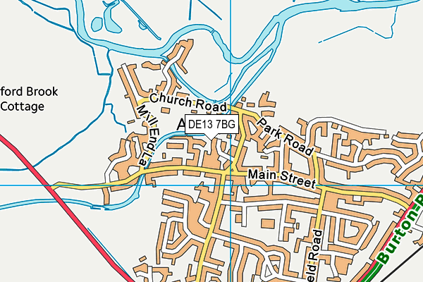 DE13 7BG map - OS VectorMap District (Ordnance Survey)