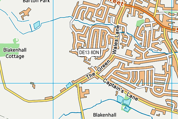DE13 8DN map - OS VectorMap District (Ordnance Survey)
