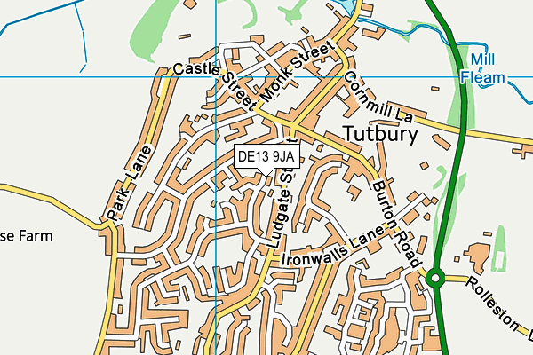 DE13 9JA map - OS VectorMap District (Ordnance Survey)