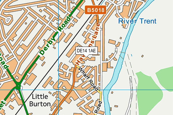 DE14 1AE map - OS VectorMap District (Ordnance Survey)