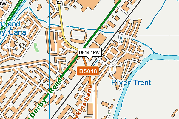 DE14 1PW map - OS VectorMap District (Ordnance Survey)