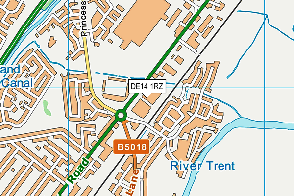 DE14 1RZ map - OS VectorMap District (Ordnance Survey)