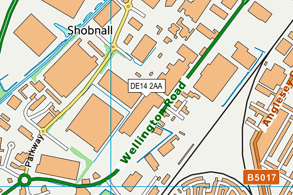 DE14 2AA map - OS VectorMap District (Ordnance Survey)