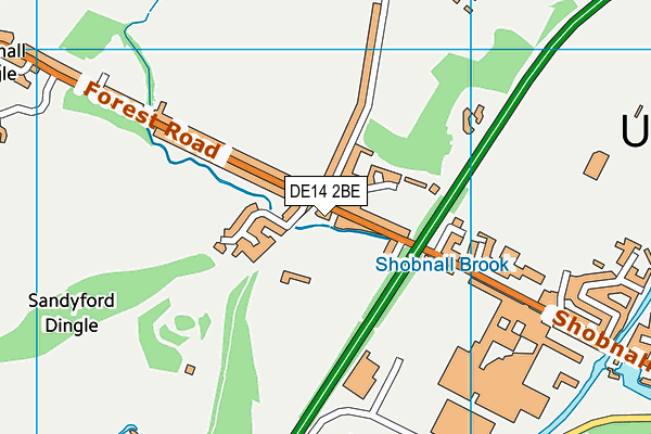 DE14 2BE map - OS VectorMap District (Ordnance Survey)