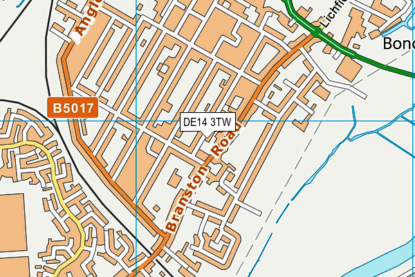 DE14 3TW map - OS VectorMap District (Ordnance Survey)