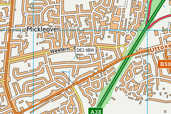 DE3 9BW map - OS VectorMap District (Ordnance Survey)