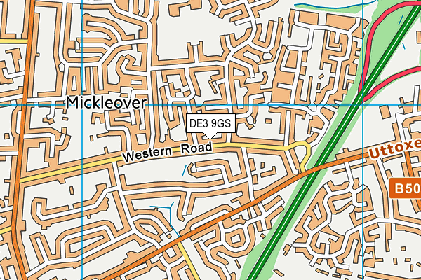 DE3 9GS map - OS VectorMap District (Ordnance Survey)