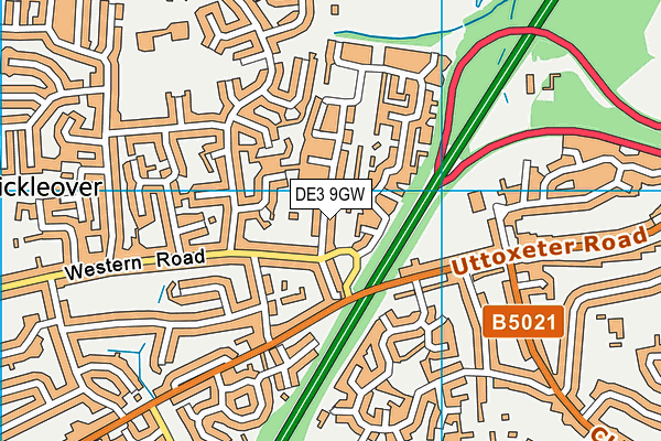 DE3 9GW map - OS VectorMap District (Ordnance Survey)
