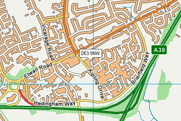 DE3 9NW map - OS VectorMap District (Ordnance Survey)