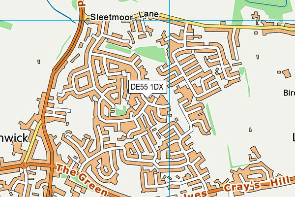 DE55 1DX map - OS VectorMap District (Ordnance Survey)