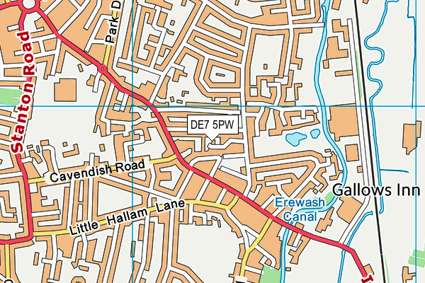 DE7 5PW map - OS VectorMap District (Ordnance Survey)