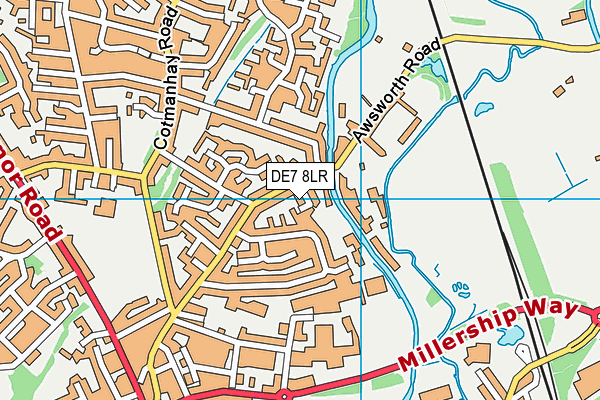 DE7 8LR map - OS VectorMap District (Ordnance Survey)