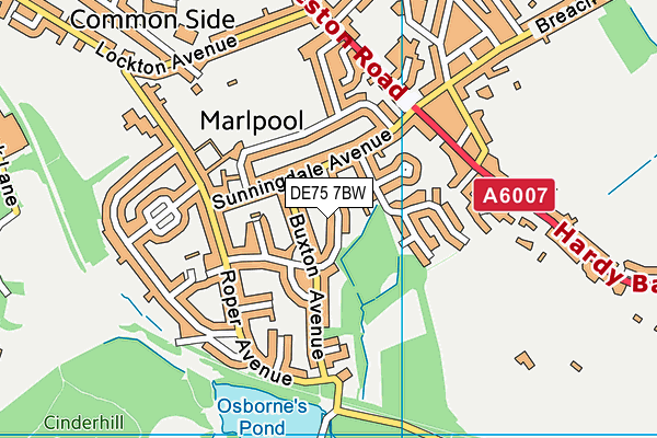 DE75 7BW map - OS VectorMap District (Ordnance Survey)