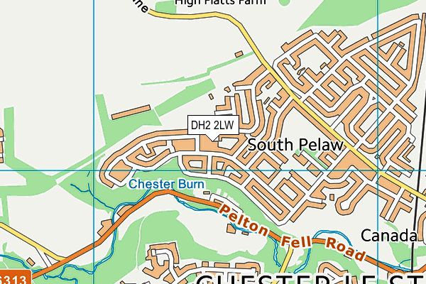 DH2 2LW map - OS VectorMap District (Ordnance Survey)